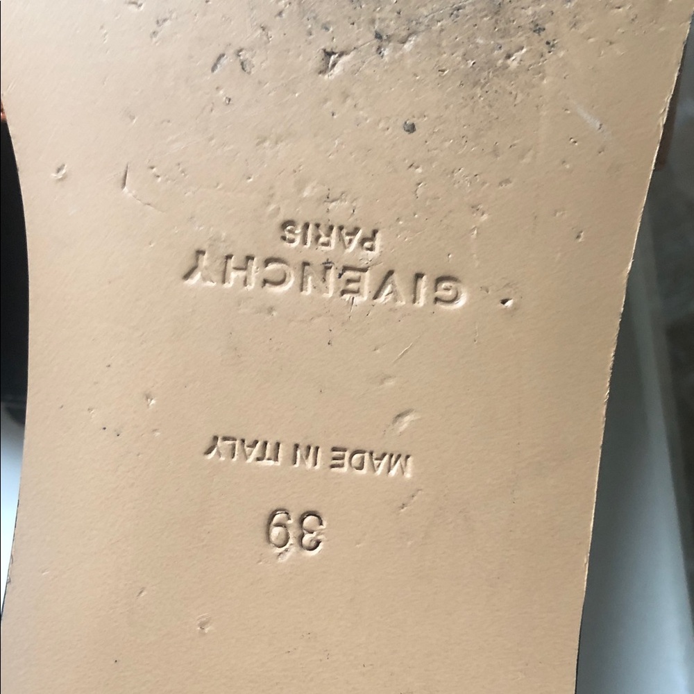 Givenchy Tan Leather Slide Sandals with Gold Emblem - Picture 5 of 8